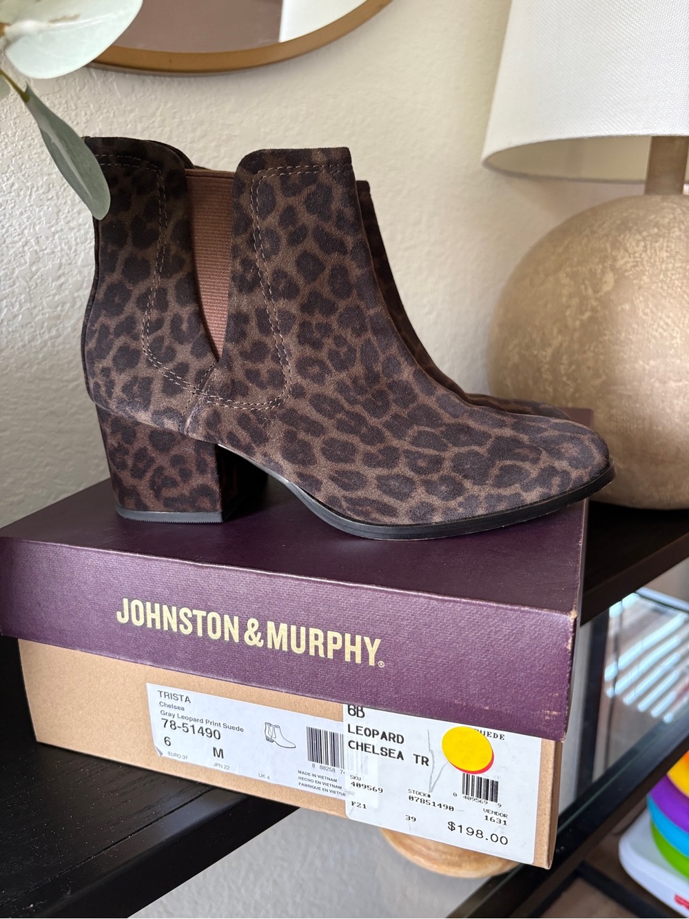 Johnston & Murphy Leopard-Print Suede Chelsea Booties - Dark Brown
